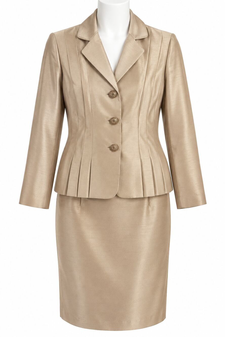 Collections For Le Suit Champagne Sateen Pleated Jacket Skirt 2 Piece Suit 8P
